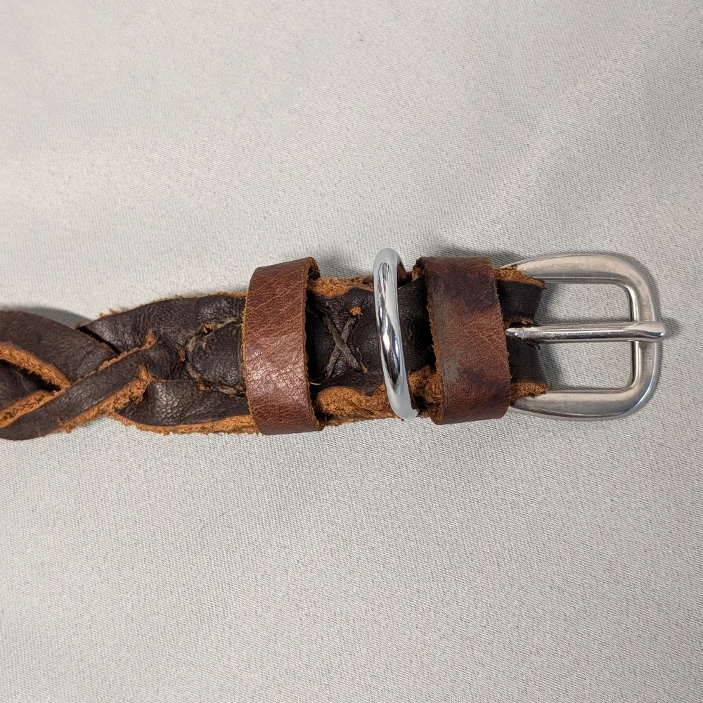 Braided Brown Leather Dog Collar with Silver Buckle (Small Dog)